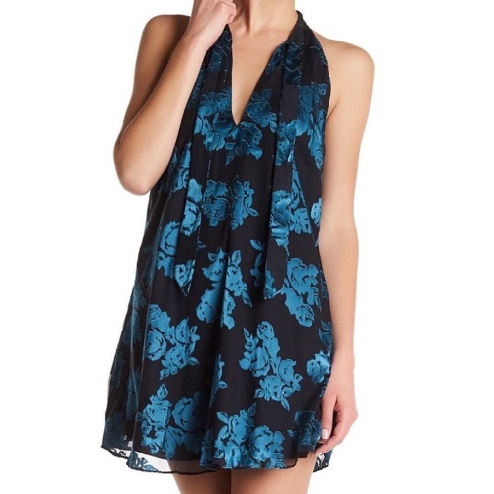 Lovers + Friends New Halter Mini Dress with Teal Floral Print